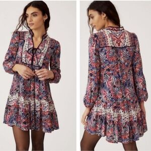 Anthropologie Spliced Floral Paisley Boho Peasant Flowy Tunic Dress Women Size M